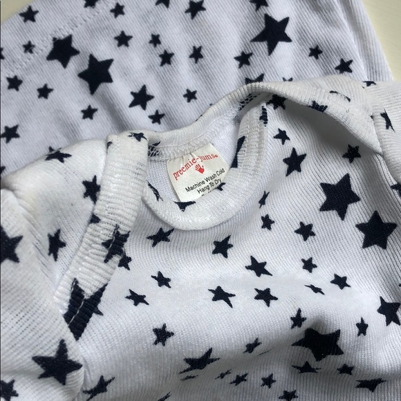 Preemie-yums | White Navy Star Gown & Hat | NB - Picture 7 of 9